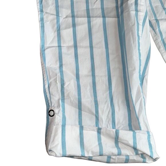 Chico's Cropped Roll Up Capri 100% Cotton- Striped White + Blue - Size 1 (8/M) - Picture 7 of 11